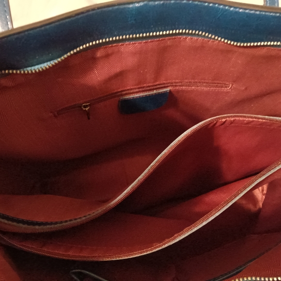 Unique HAND PAINTED Genuine LEATHER Tote Bag *NWT* Teal Blue Angel Fairy flowers - Picture 9 of 12